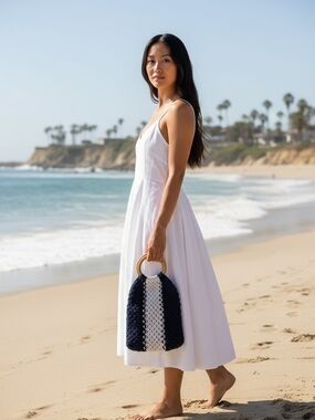 NWT LAUDE THE LABEL Black Cream The Gabby Macrame Bag Handbag Woven New